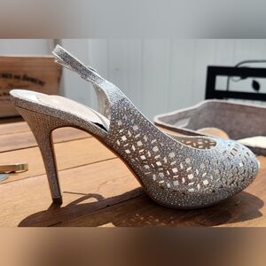 Elegant Silver Peep-Toe Slingback Heels